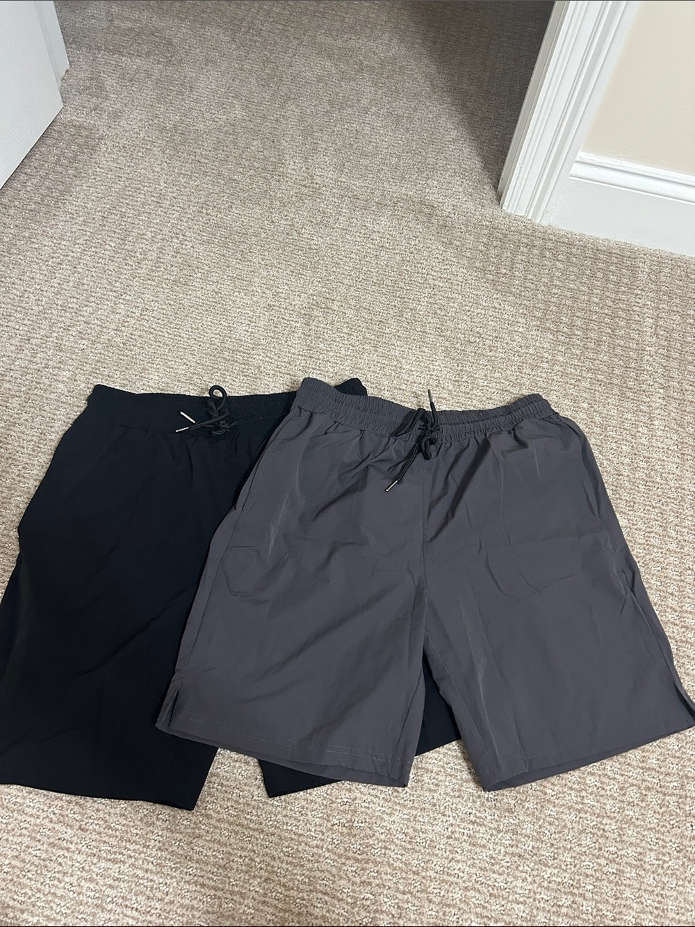 Men's Lightweight Drawstring Shorts in Charcoal and Black-2pair